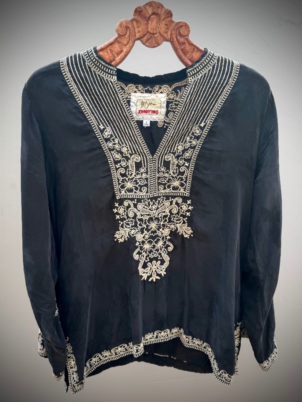 Johnny Was silk embroidered blouse